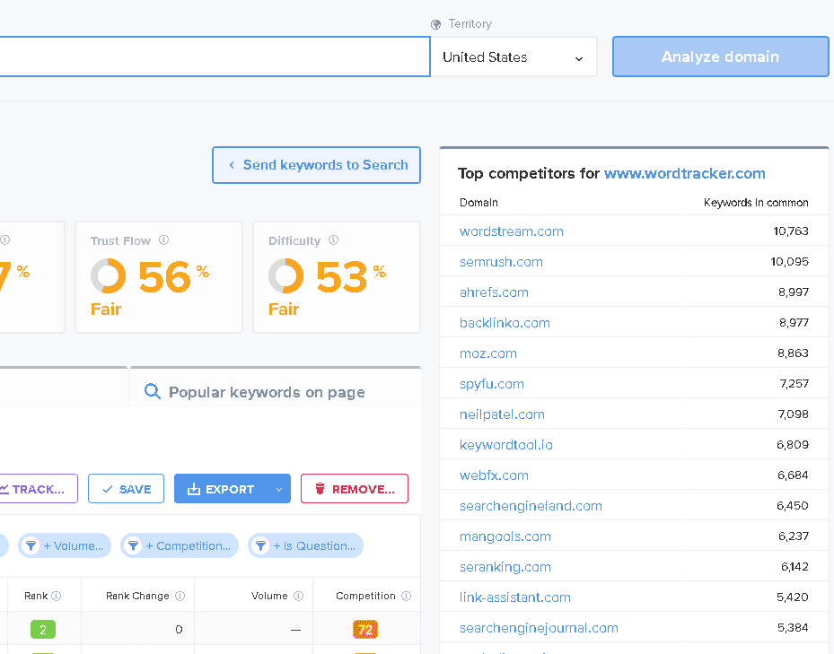 Wordtracker competitor analysis interface